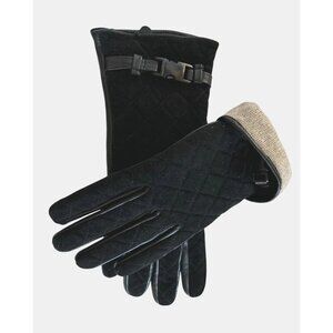 IL PASSO 100% Sheep Leather Black Quilted Gloves W/ Buckle Wool Blend Lining